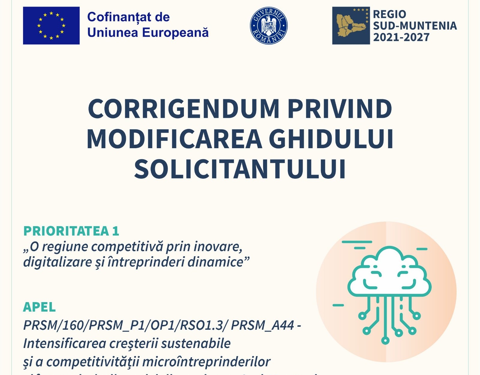 Corrigendum-ul numărul 3 pentru ghidul destinat microîntreprinderilor și întreprinderi mici din regiunea Sud-Muntenia